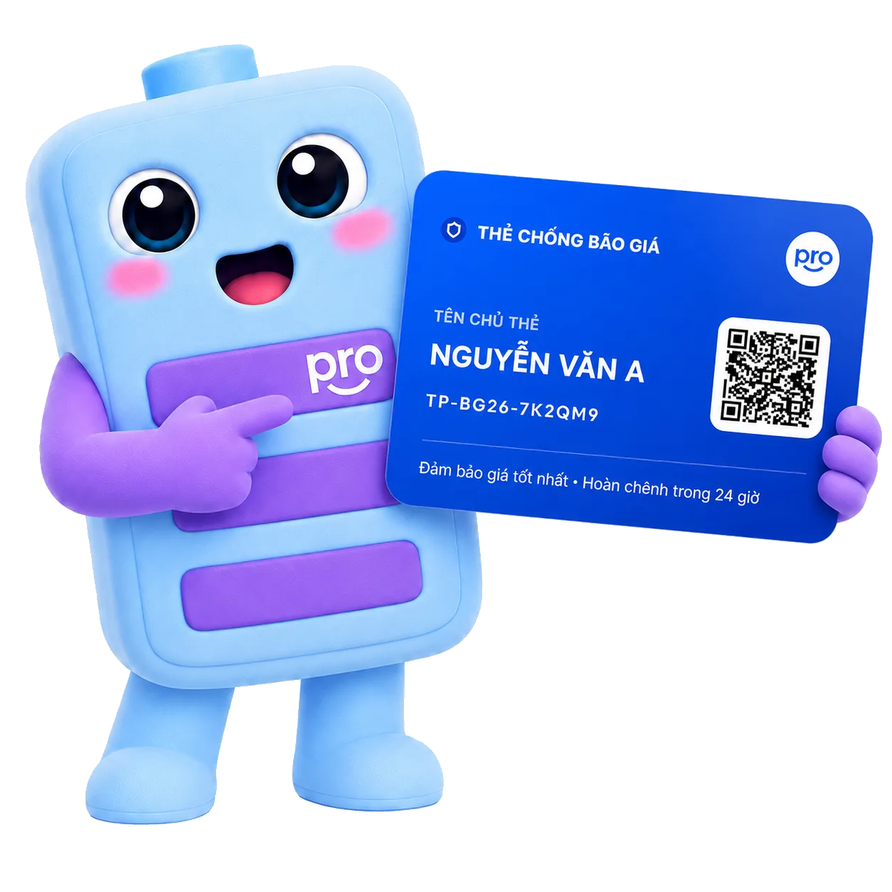 Linh vật Pro cầm Thẻ Chống Bão Giá