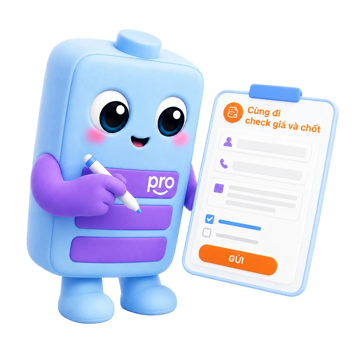 Linh vật Pro đang điền form